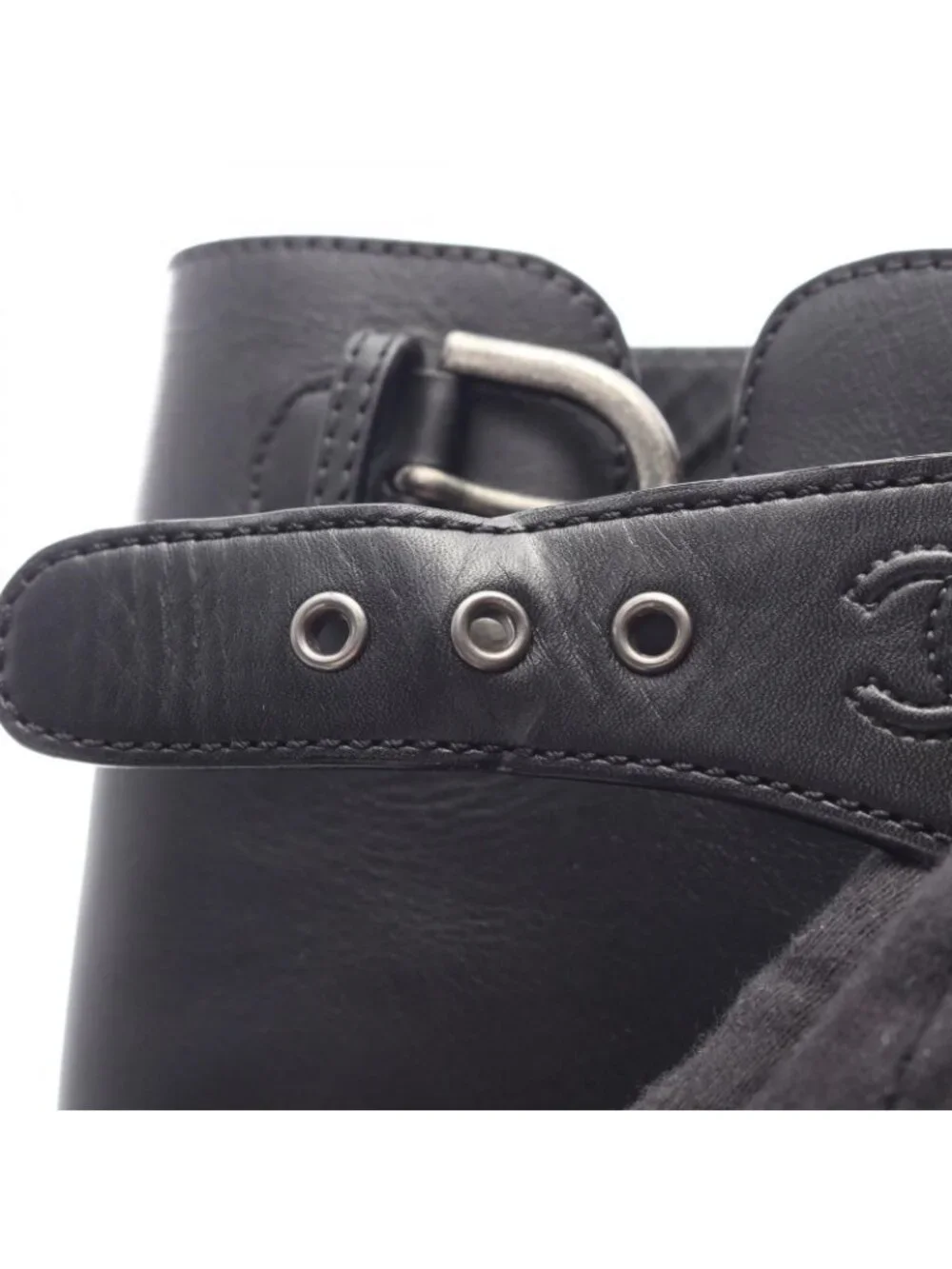 Chanel Boots CC Logo Long Black Leather